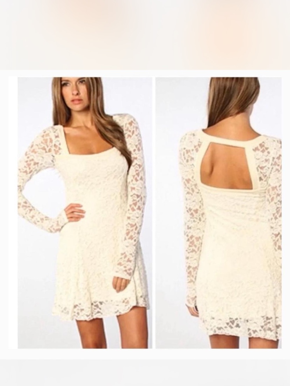 Free People Cream Lace Dress with Velvet Trim